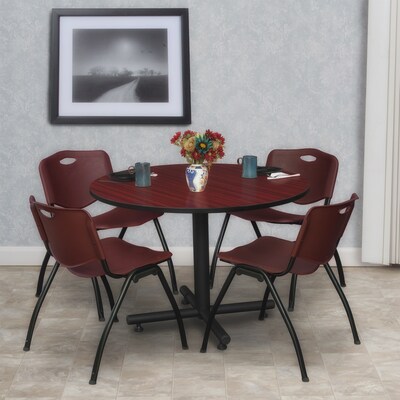 Regency 48-inch Round Laminate Lunch Room Table With 4 M Stacker Chairs, Burgundy (TKB48RNDMH47BY)
