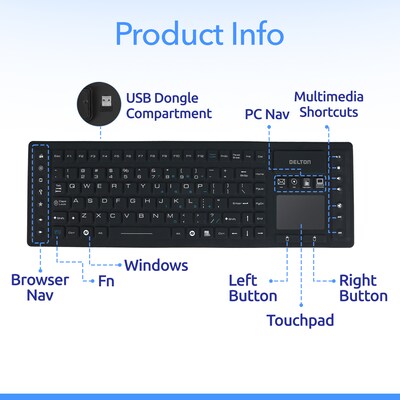 Delton M90 Wireless Airtight Waterproof Keyboard, Black (DKBWM90-WB)