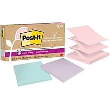 Post-it Recycled Super Sticky Pop-up Notes, 3 x 3, Wanderlust Pastels Collection, 70 Sheet/Pad, 6