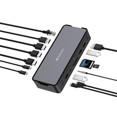 Verbatim USB-C Pro Universal 15-in-1 Docking Station for Windows 11/10/8, MacOS x 10.4 or above Laptop (32171)