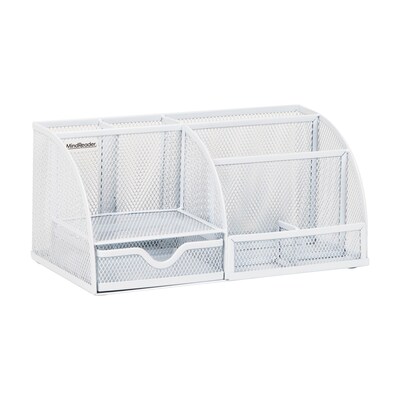 Mind Reader 7-Compartment Metal Desk Organizer File and Accessory Storage, White (JOEORG-WHT)