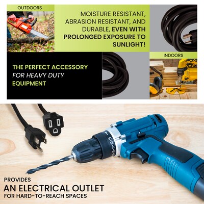 GoGreen Power 8' Indoor/Outdoor Extension Cord, 16 AWG, Black (GG-13708BK)