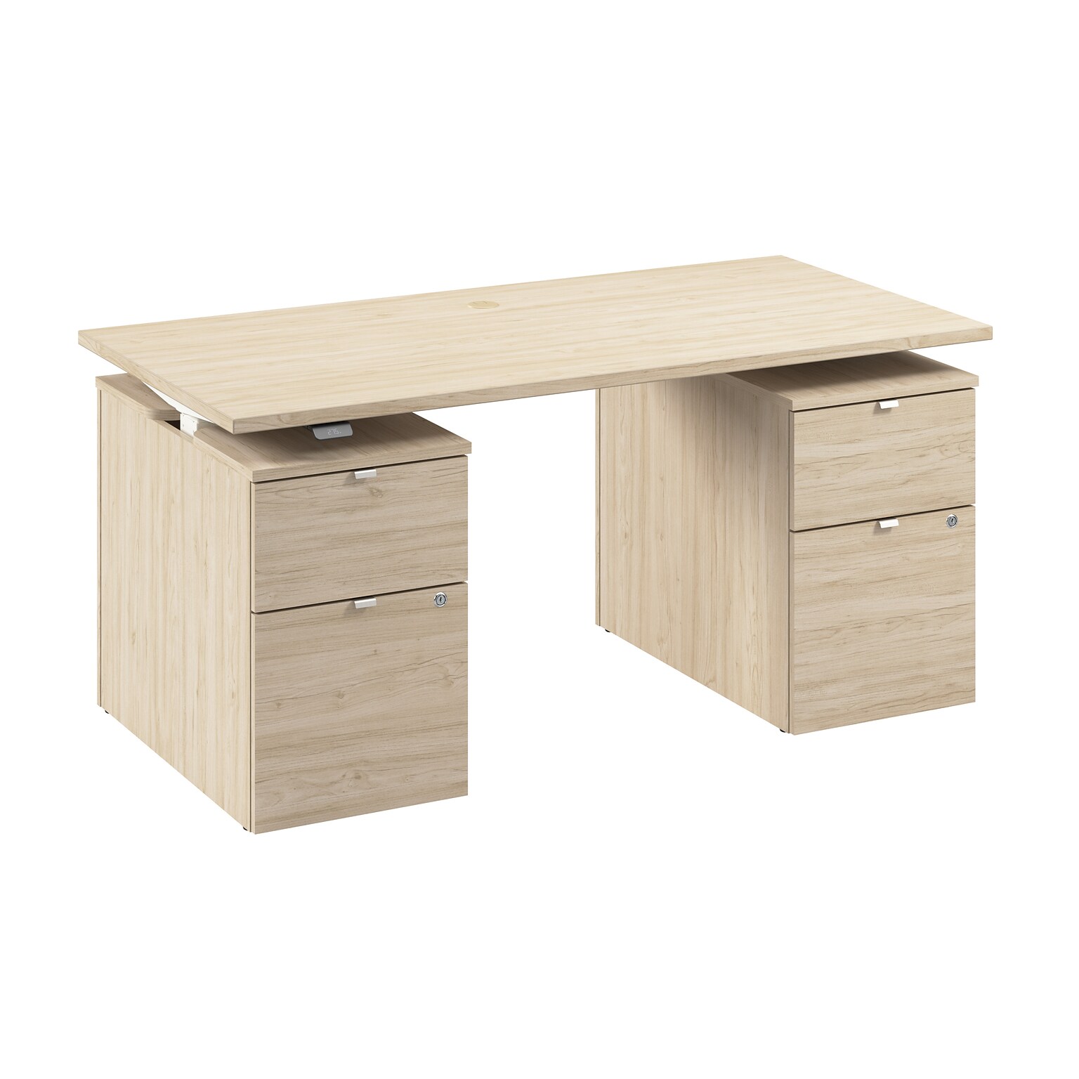 Bush Business Furniture Stratus 60W Electric Rectangular Adjustable Standing Desk with Drawers, Natural Elm (SUT009NE)