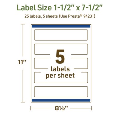 Avery Dissolvable Rectangle Multipurpose Labels, 1.5" x 7.5", Off-white, 25/Pack (94231)