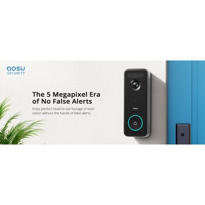 aosu 3K 5.0-MP QHD Dual-Band Wireless AI-Smart Wide-Angle Video Doorbell with HomeBase Chime, Black/White (V8S1AX11)