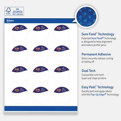 Avery Circle Multipurpose Labels, 2" Dia., White, 120/Pack (19479370440)