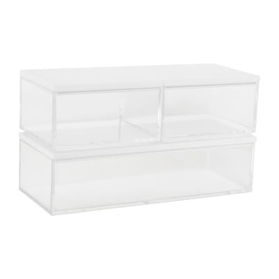 Martha Stewart Brody Plastic Storage Organizer Bin with White Engineered Wood Lid, Clear, 3/Set (BEP