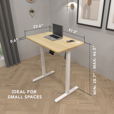 Mount-It! 48"W Electric Rectangular Adjustable Standing Desk, Maple/White (MI-8038)
