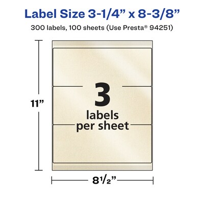 Avery Pearlized Ivory Rectangle Multipurpose Labels, 3-1/4" x 8-3/8", Ivory, 300/Box (94251)