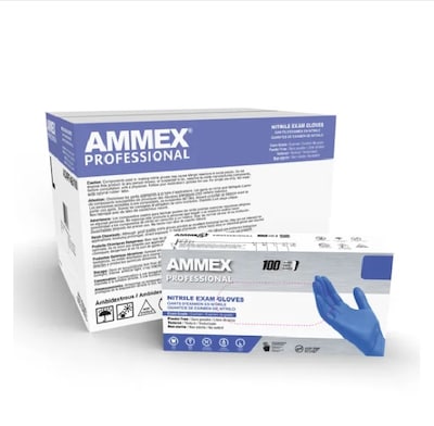 Ammex Professional ACNPF Nitrile Exam Gloves, Powder and Latex Free, Blue, Small, 100/Box, 10 Boxes/