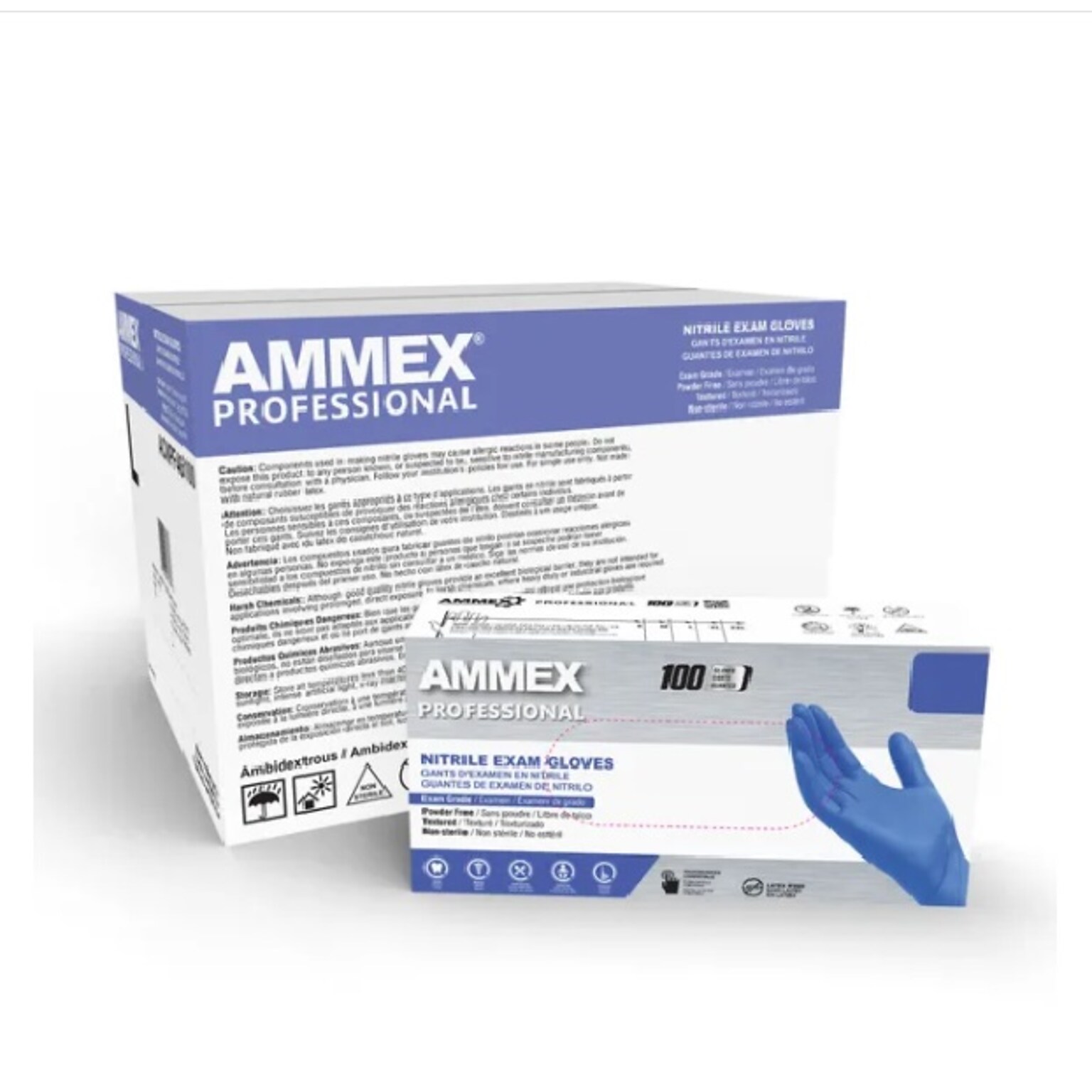 Ammex Professional ACNPF Nitrile Exam Gloves, Powder and Latex Free, Blue, X-Large, 100/Box, 10 Boxes/Carton (ACNPF48100XX)