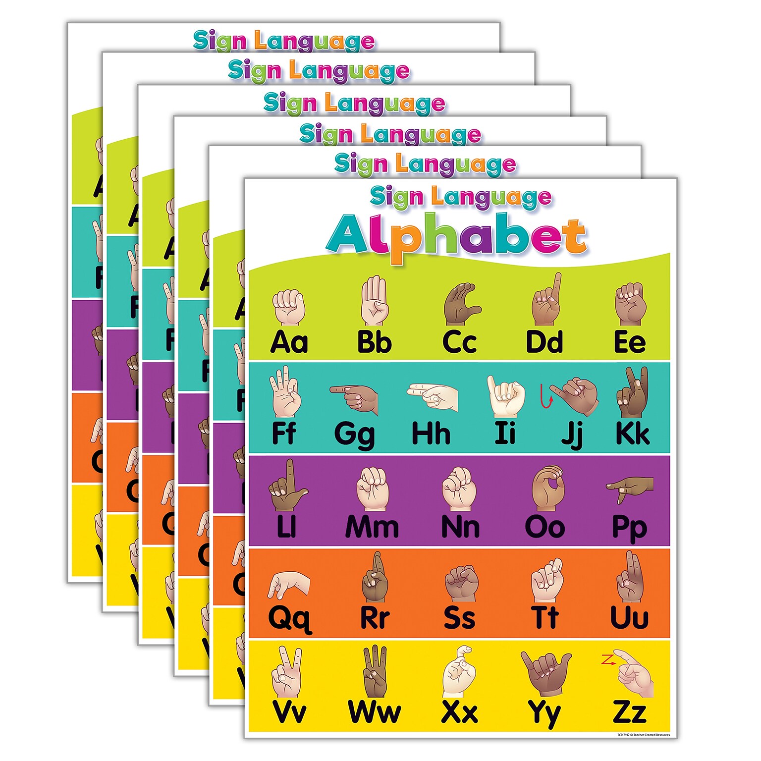 Teacher Created Resources Colorful Sign Language Alphabet Chart, 17 x 22, Pack of 6 (TCR7917-6)