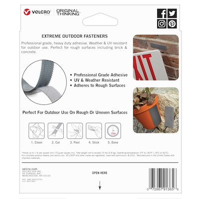 VELCRO Brand Outdoor Heavy Duty Strips, 4in x 1in (10Pk)