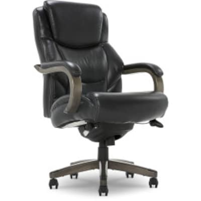 La-Z-Boy Delano Ergonomic Leather Executive Big & Tall Chair, 400 lb. Capacity, Jet Black/Gray (CHR10045B)