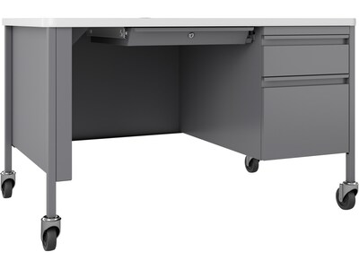Hirsh Teacher's 48"W Mobile Single-Pedestal Teacher's Desk, Platinum/White (22647)