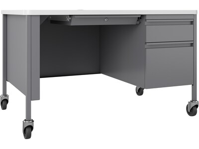 Hirsh Teachers 48W Mobile Single-Pedestal Teachers Desk, Platinum/White (22647)