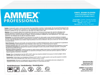 Ammex Professional VPF Powder Free Vinyl Exam Gloves, Latex-Free, Clear, Medium, 100/Box (VPF64100)