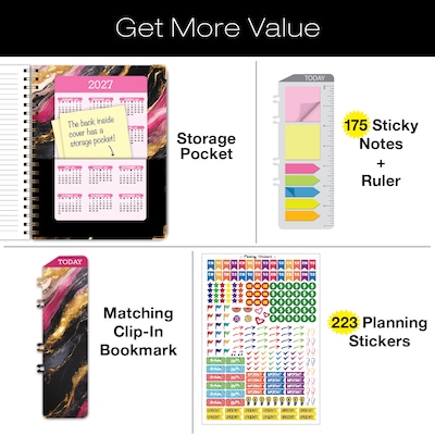 2026-2027 Excello Brands 8.5" x 11" Academic Weekly & Monthly Planner, Paperboard Cover, Dark Gold Marble (FSHN-AY26-8511-55)