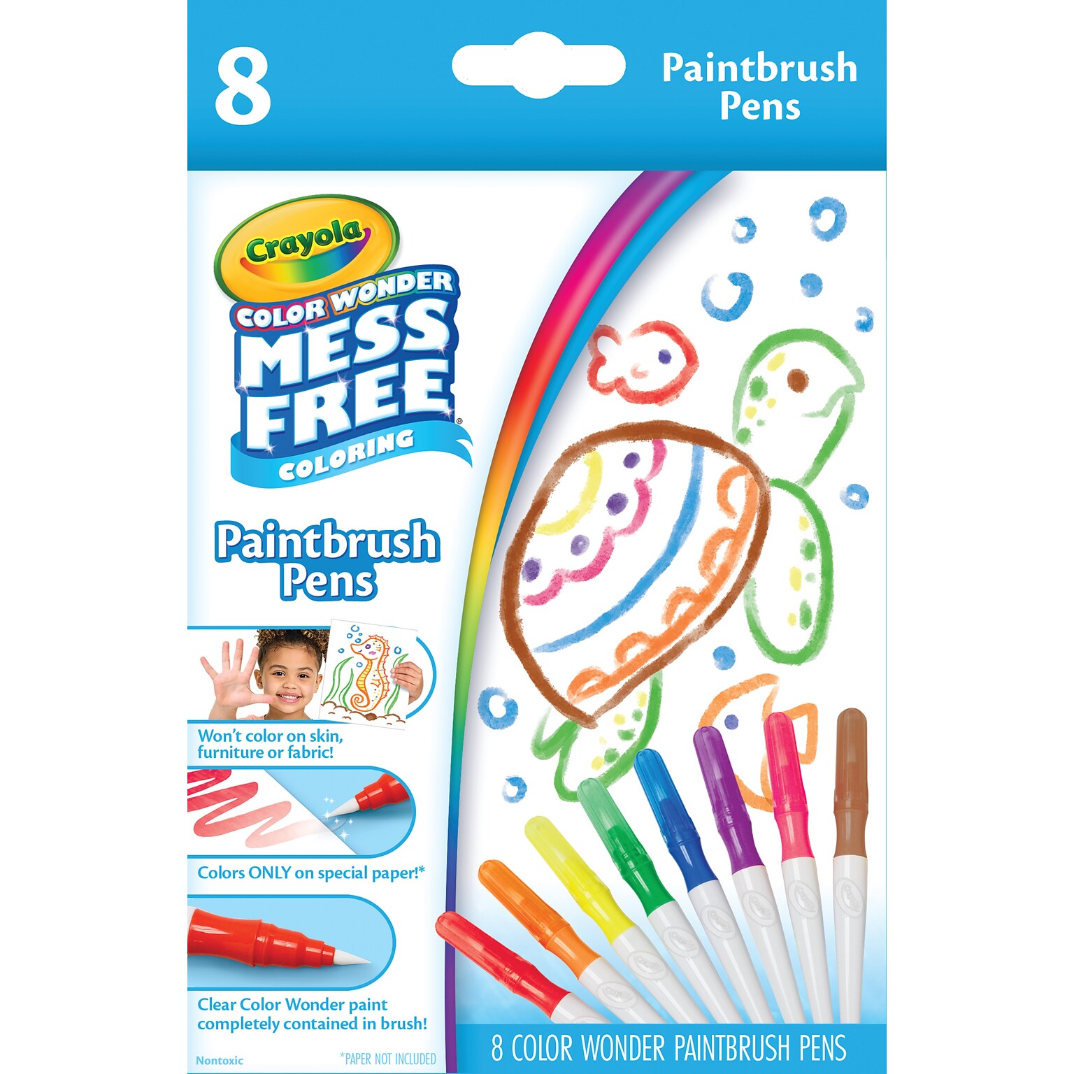 Crayola Color Wonder Paintbrush Pens, Brush/Fine Tip, Assorted Ink, 8/Pack (75-2858)