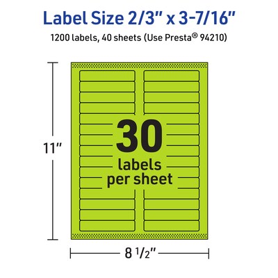 Avery Rectangle Multipurpose Labels, 2/3" x 3-7/16", Bright Green, 1200/Pack (94210)
