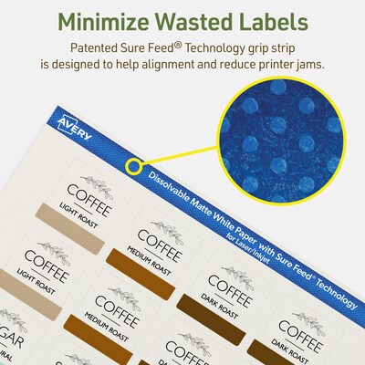 Avery Dissolvable Square Multipurpose Labels, 1.5" x 1.5", Off-white, 200/Pack (94106)