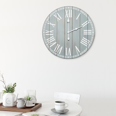 Elegant Designs Wood Plank 23" Large Rustic Coastal Wall Clock, Light Blue Wash (HG2003-LBW)