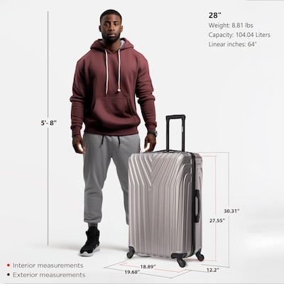 InUSA Vasty 30.31" Hardside Suitcase, 4-Wheeled Spinner, TSA Checkpoint Friendly, Grey (IUVAS00L-GRE)