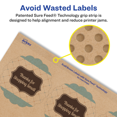 Avery Laser/Inkjet Decorative Edge Multipurpose Labels, 2.5" Dia., Kraft Brown, 135 Labels/Pack ( 94516)