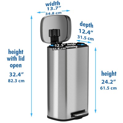 iTouchless SoftStep Stainless Steel Rectangular Step Pedal Trash Can with AbsorbX Odor Control System, 8 Gal., Silver (PC30RSS)