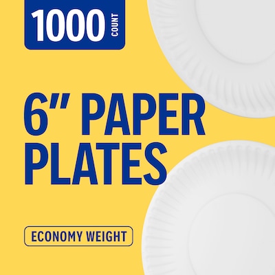 Perk™ Economy Paper Plates, 6, White, 1000/Carton (PK56517)