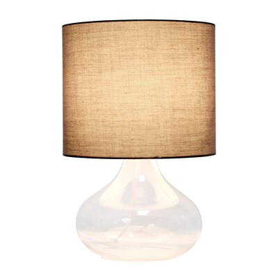 Simple Designs Glass Raindrop Table Lamp Fabric Shade, Clear with Gray Shade (LT2063-CLG)