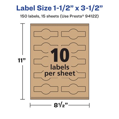 Avery Laser/Inkjet Multipurpose Labels, 3.5" x ", Kraft Brown, 150/Pack (94122)