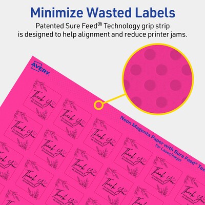 Avery Laser/Inkjet Square Multipurpose Labels, 1" x 1", Neon Magenta, 960/Pack (94103)