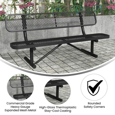 Flash Furniture Sigrid Steel 3-Seat Outdoor Bench, Black (SLFAG4HUT2H48LB)