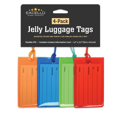 Excello Global Products Luggage Tag, Assorted Colors, 4/Pack (SPLS-TRVL-0002)
