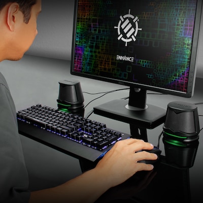 ENHANCE SB2 Computer Speaker System, Black/Green LEDs (ENPCSB2100GNWS)
