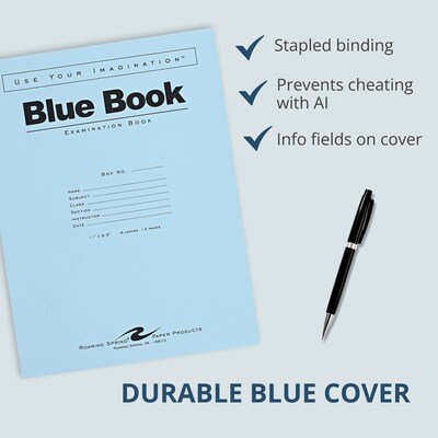 Roaring Spring Paper Products Exam Notebooks, 8.5" x 11", Wide Ruled, 6 Sheets, Blue, 500/Carton (77516CS)