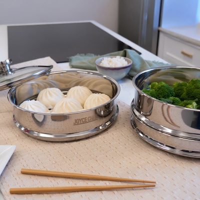Joyce Chen 2-Tier Stainless Steel Steamer with Vented Glass Lid & Wok Adapter Ring, 10" (ESCLJ262510)