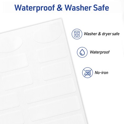 Avery No-Iron Waterproof Fabric Labels, Assorted Shapes/Sizes, White, 150 Labels/Pack (40726)