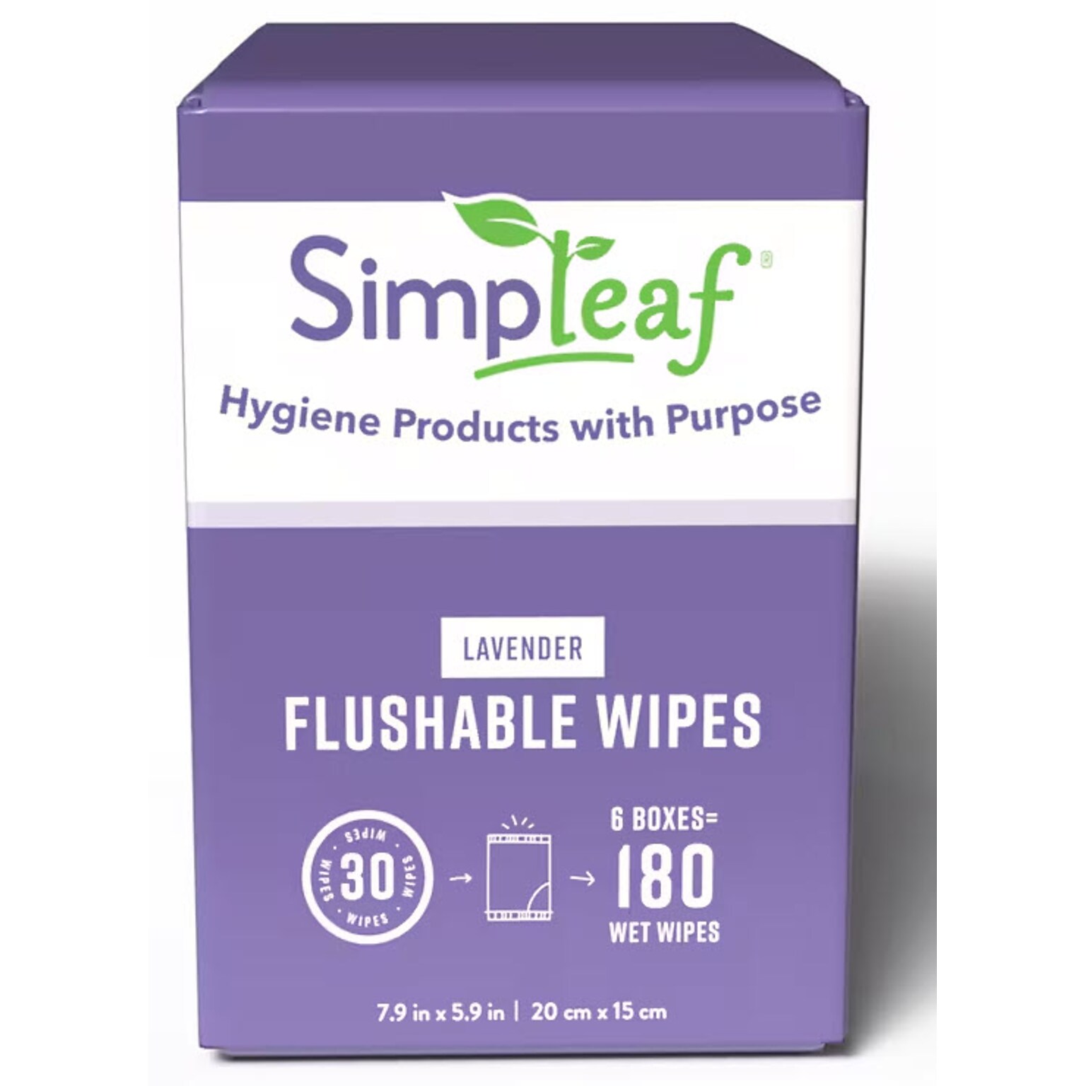 Simpleaf Lavender Scented Flushable Wipes, 30 Single Wipes/Box, 6 Boxes/Carton (S-006-180counts)