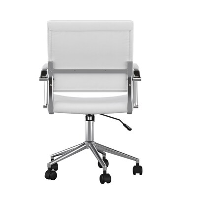 Martha Stewart Piper Faux Leather Swivel Office Chair, White/Polished Nickel (CH2209212WH)