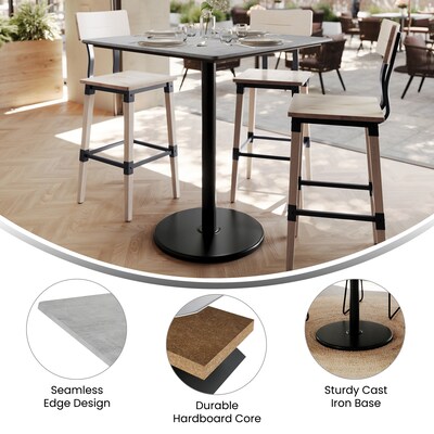 Flash Furniture Acadia Square Wooden Dining Table with Round Base, 36"D x 36"W, Gray Faux Concrete/Black Base (STSQ36CGTR24B)