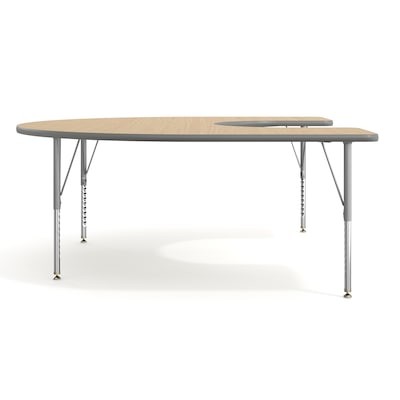 Flash Furniture Wren Horseshoe Activity Table, 66" x 60", Height Adjustable, Light Natural Top/Silver Frame (XUA6066HRSLNTP)