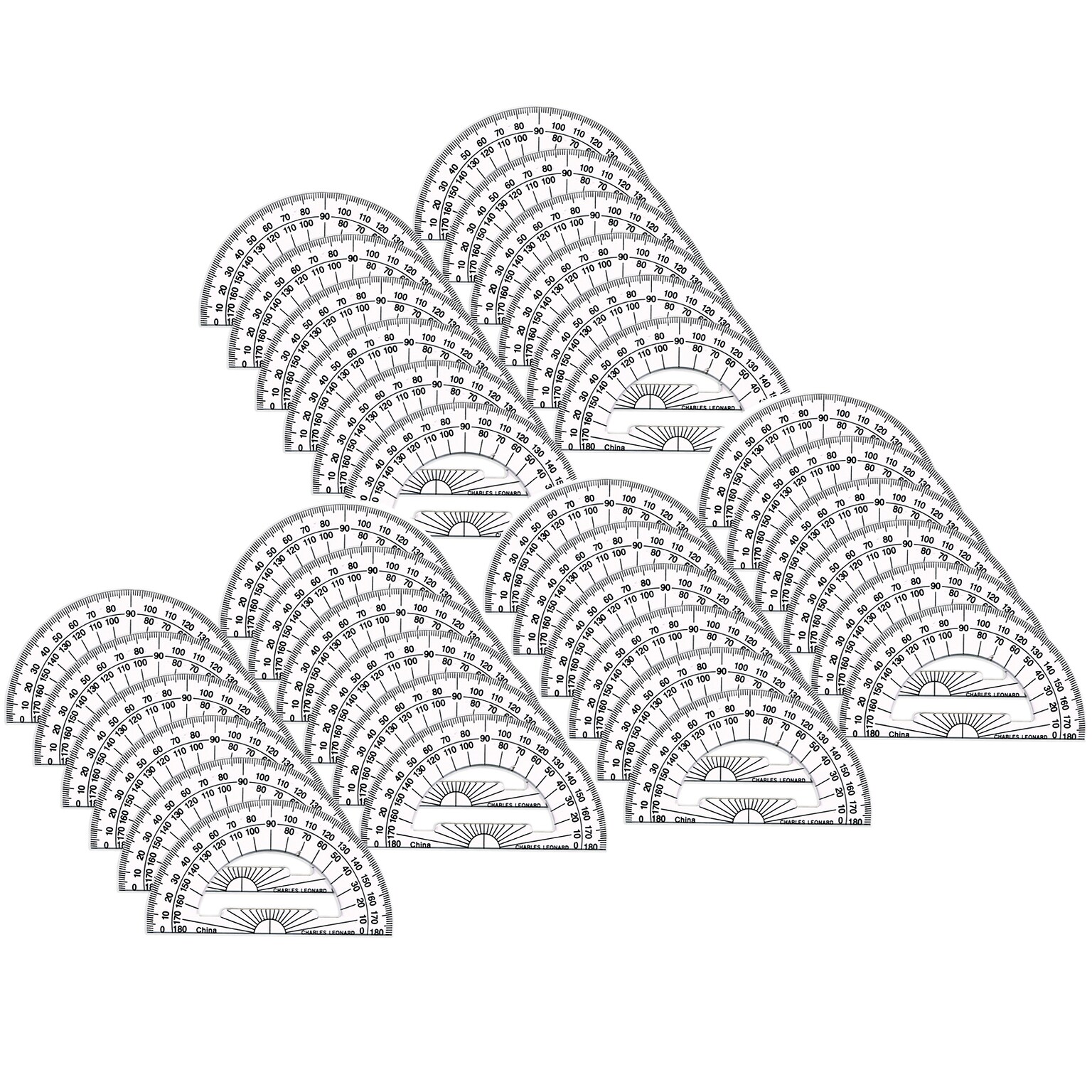 Charles Leonard 180-Degree Protractor, 4, Clear, 12/Pack, 3 Packs/Bundle (CHL77104IP-3)