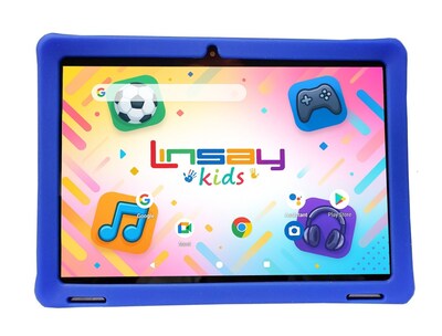 LINSAY F10 Series 10.1 Tablet, Wi-Fi, Octa Core, 256GB eMMC, Android 15, Blue Kids Defender Case & Backpack