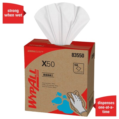 WypAll X50 Cloth Wipers, White, 176 wipers/Box, 10 Boxes/Carton (83550)