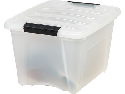 Iris Stack & Pull 19 Qt. Latch Lid Storage Bin, Translucent White/Black, 5/Pack (580027)