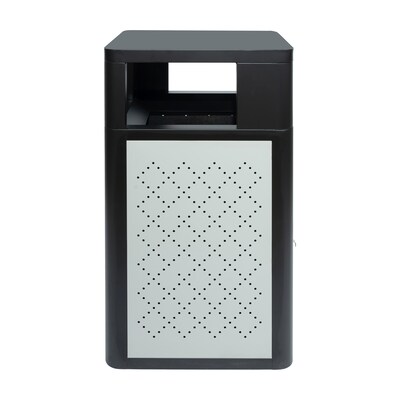 Flash Furniture Brooks Steel Indoor-Outdoor Trash Can with Locking Access Door, 31.4 Gallon, Black/Silver (UBOTB67WBLKSLV)