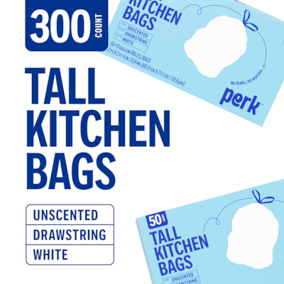 Perk™ 13 Gallon Kitchen Trash Bag, 28" x 24", Low Density, 0.9 mil, White, 50 Bags/Box, 6 Boxes/Carton (PK56745CT)