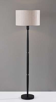 Adesso Nigel 61H Black Floor Lamp with Off-White Linen Shade (4358-01)